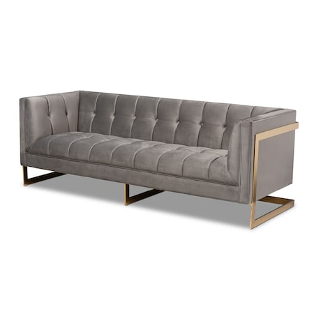 Baxton Studio Ambra Grey Velvet Upholstered and Tufted Sofa with Gold-Tone Frame 156-8865